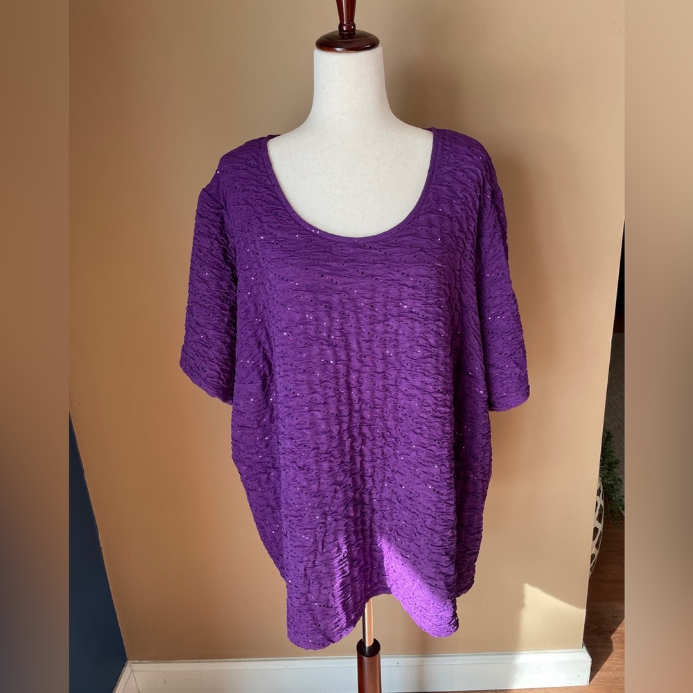 Catherines‎ Textured Glitter Sparkle Blouse Top Size 4X Purple Stretchy NWT